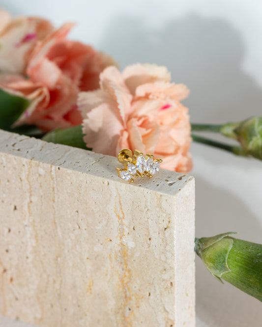 Dune CZ Leaves Stud - Gold