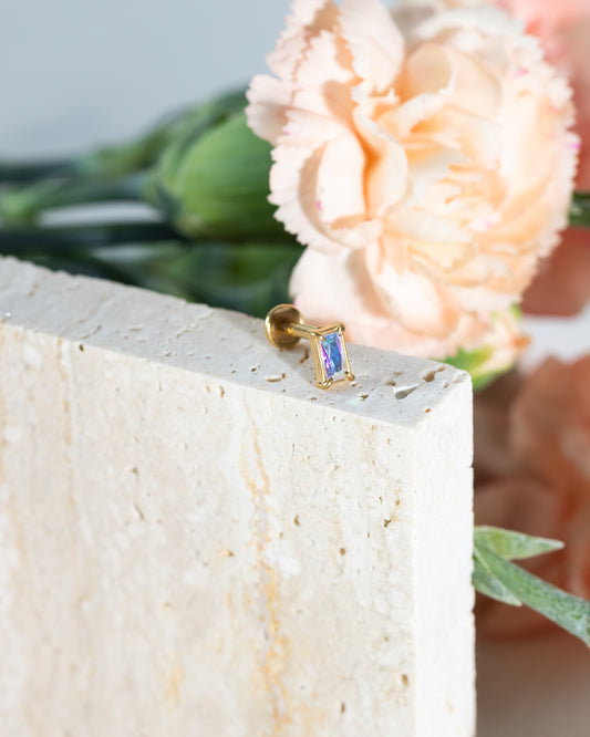 Opal Rectangular Boreal CZ Stud - Gold