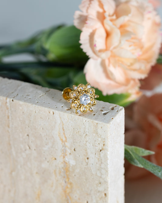 Vivid Flower Design CZ Stud - Gold