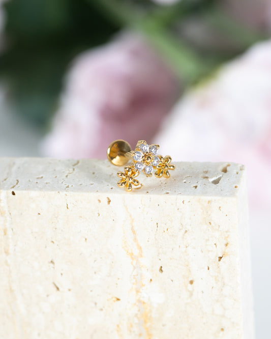 Breeze Triple Flower CZ Stud - Gold