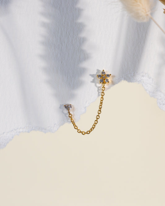 Nova Flower CZ Studs & Connecting Chain - Gold