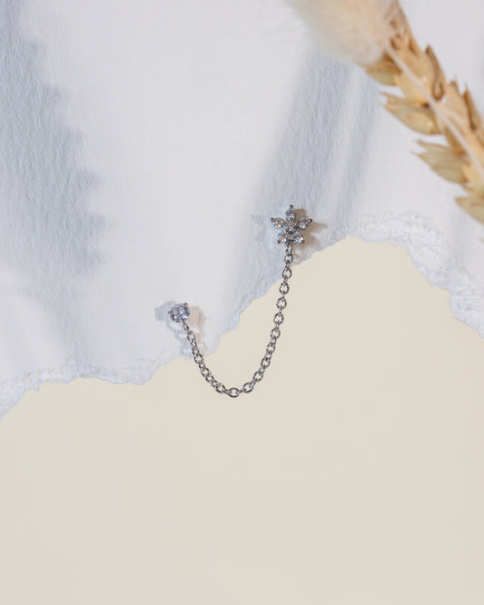 Nova Flower CZ Studs & Connecting Chain - Silver