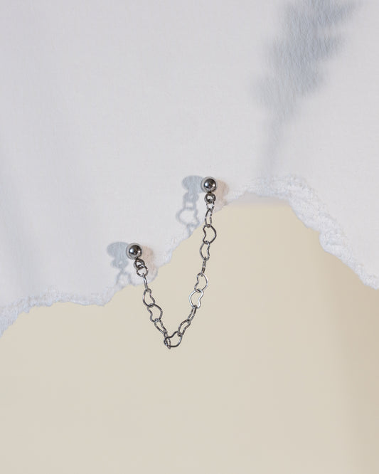 Vibe Double Stud & Connecting Heart Chain - Silver