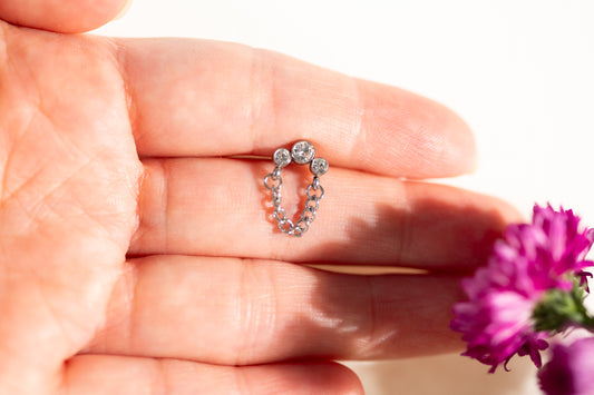 Vega Triple CZ Stud & Chain Hanger - Silver