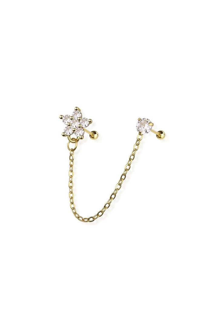 Nova Flower CZ Studs & Connecting Chain - Gold