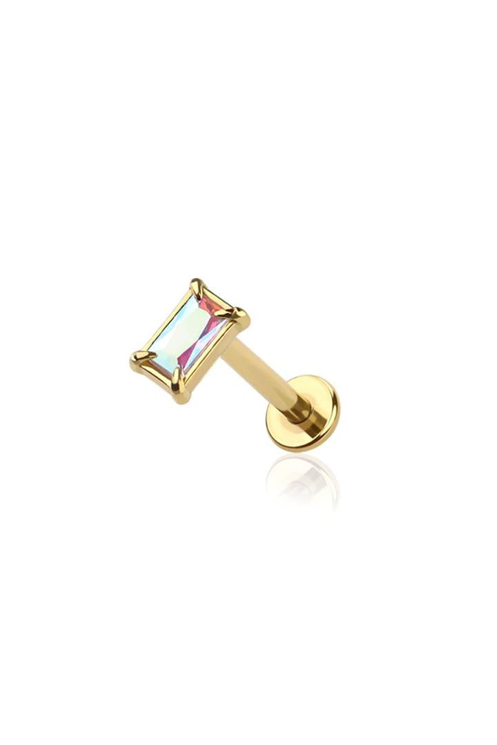 Opal Rectangular Boreal CZ Stud - Gold