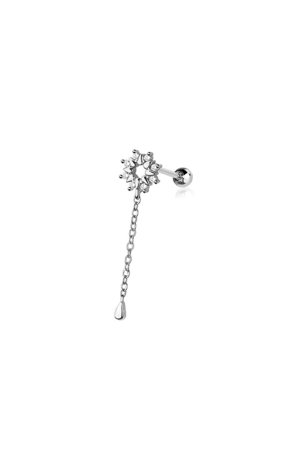 Glow CZ Flower Stud & Chain Hanger - Silver