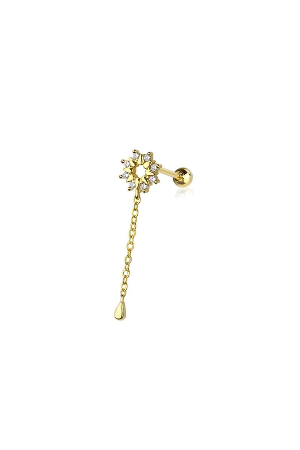 Glow CZ Flower Stud & Chain Hanger - Gold