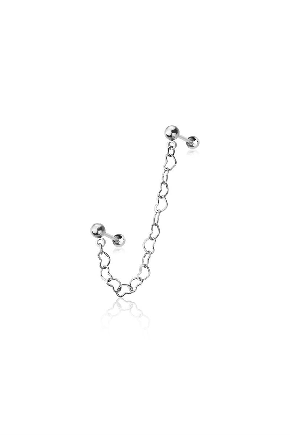 Vibe Double Stud & Connecting Heart Chain - Silver