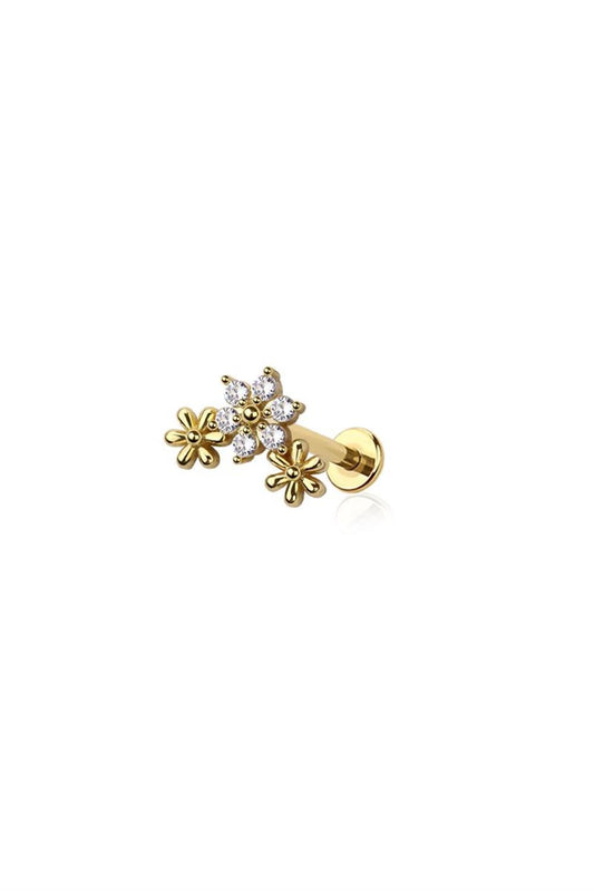 Breeze Triple Flower CZ Stud - Gold