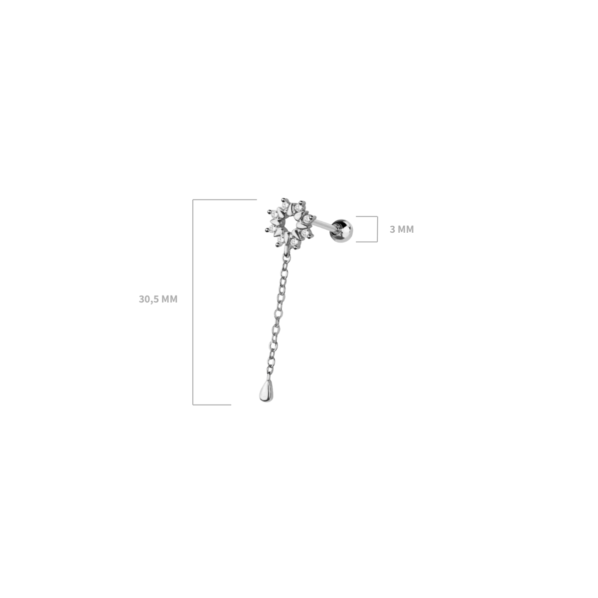 Glow CZ Flower Stud & Chain Hanger - Gold
