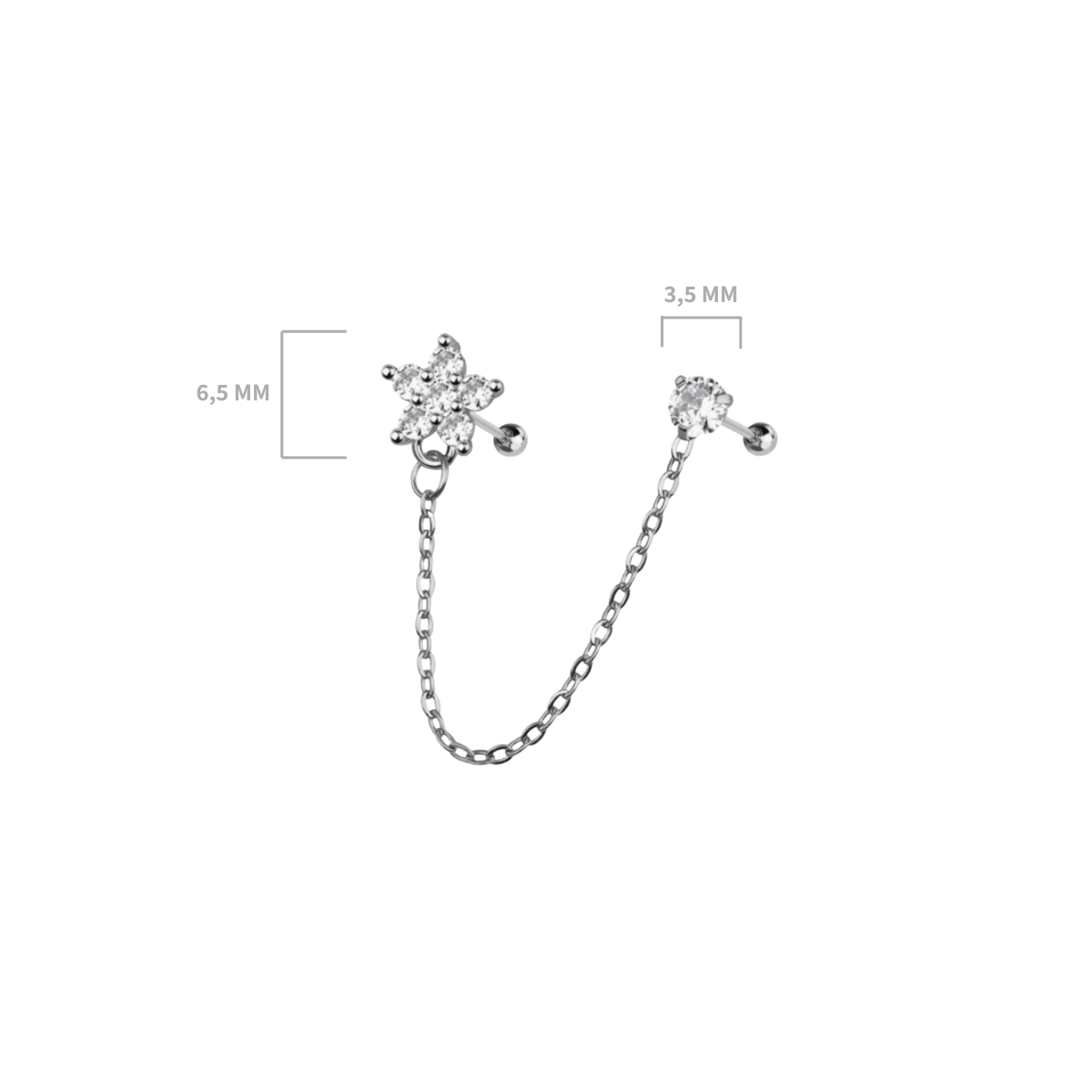 Nova Flower CZ Studs & Connecting Chain - Silver