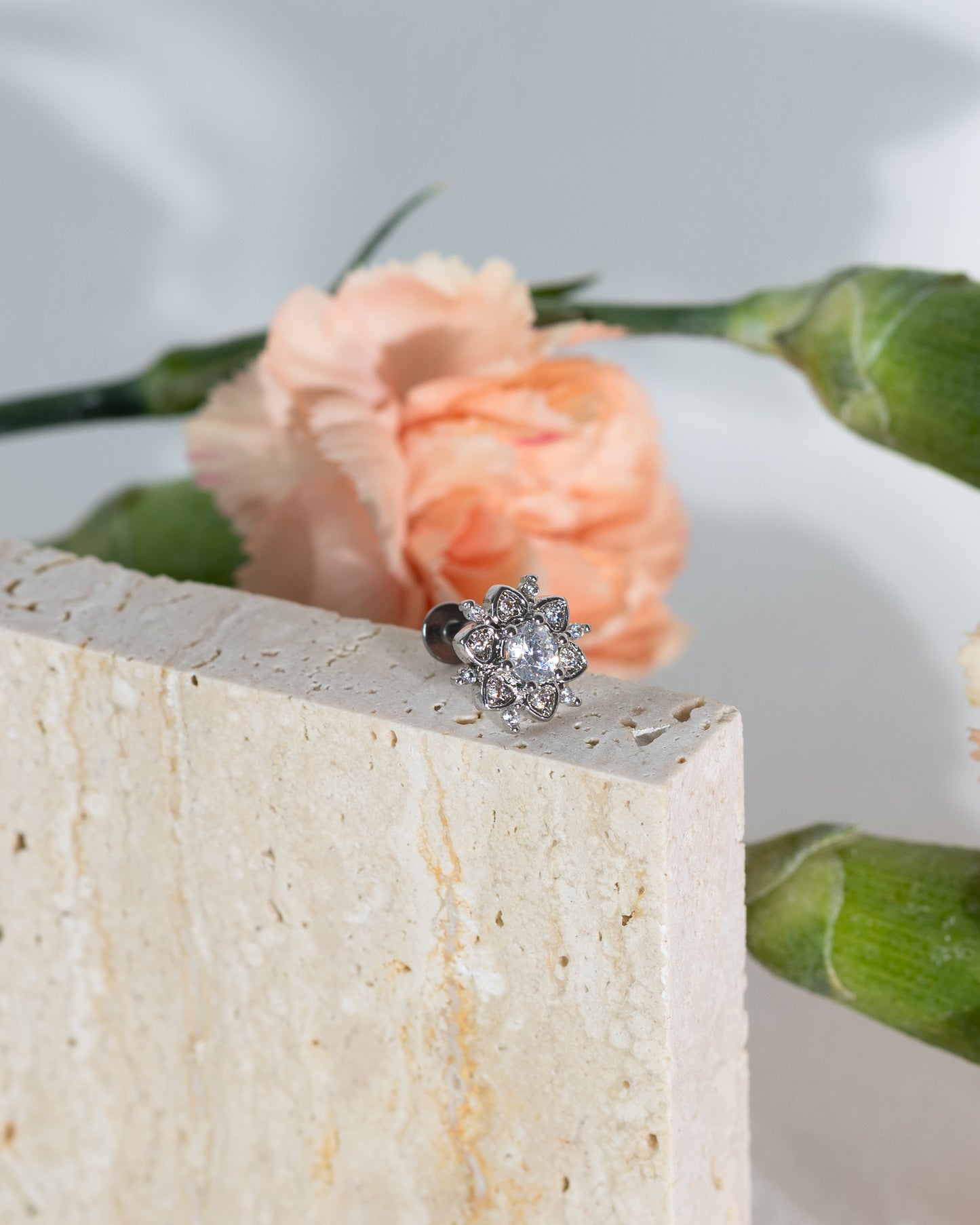 Vivid Flower Design CZ Stud - Gold