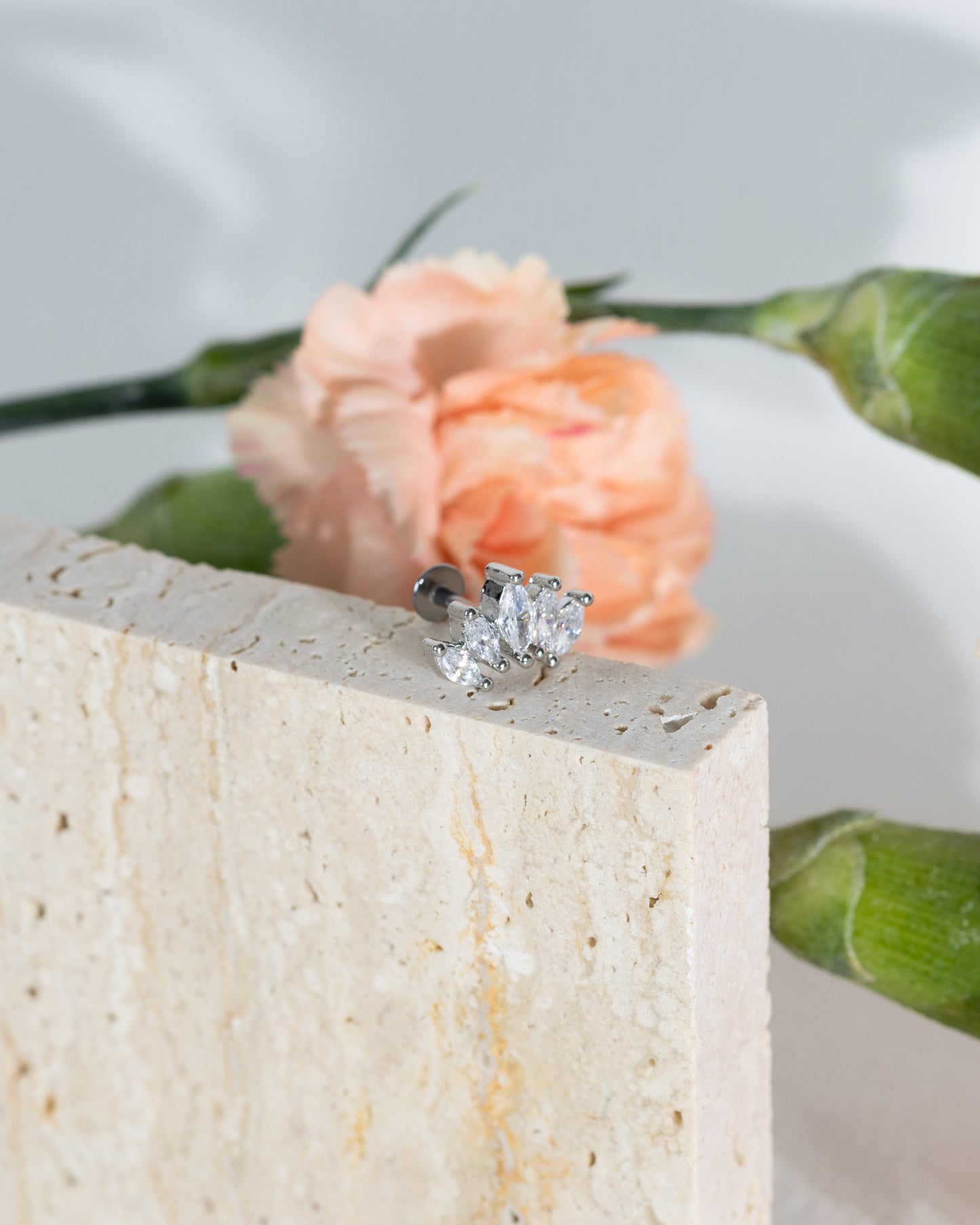 Dune CZ Leaves Stud - Silver