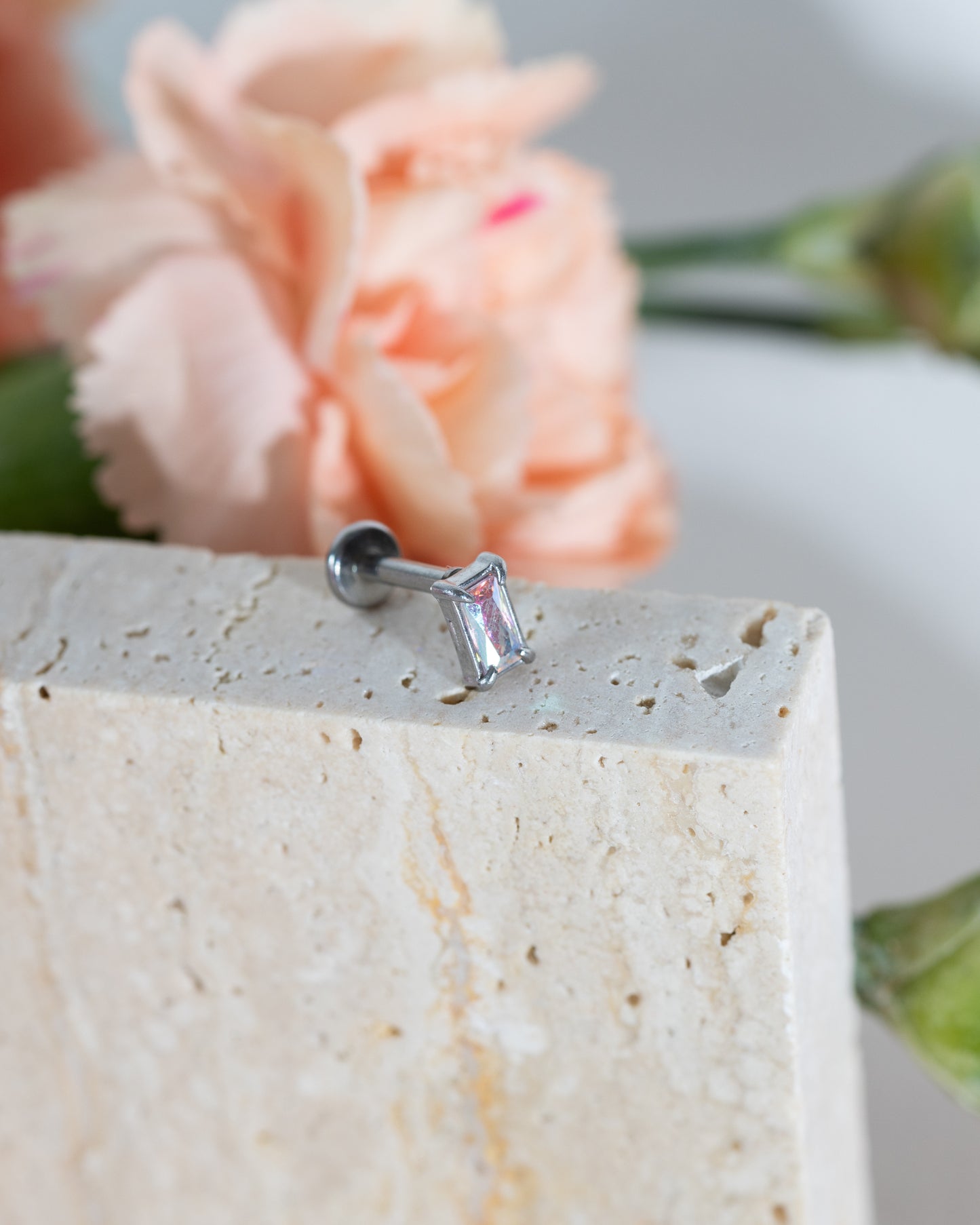 Opal Rectangular Boreal CZ Stud - Silver