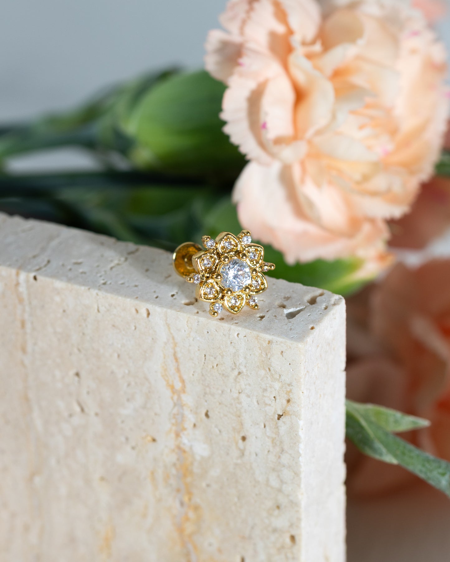 Vivid Flower Design CZ Stud - Gold