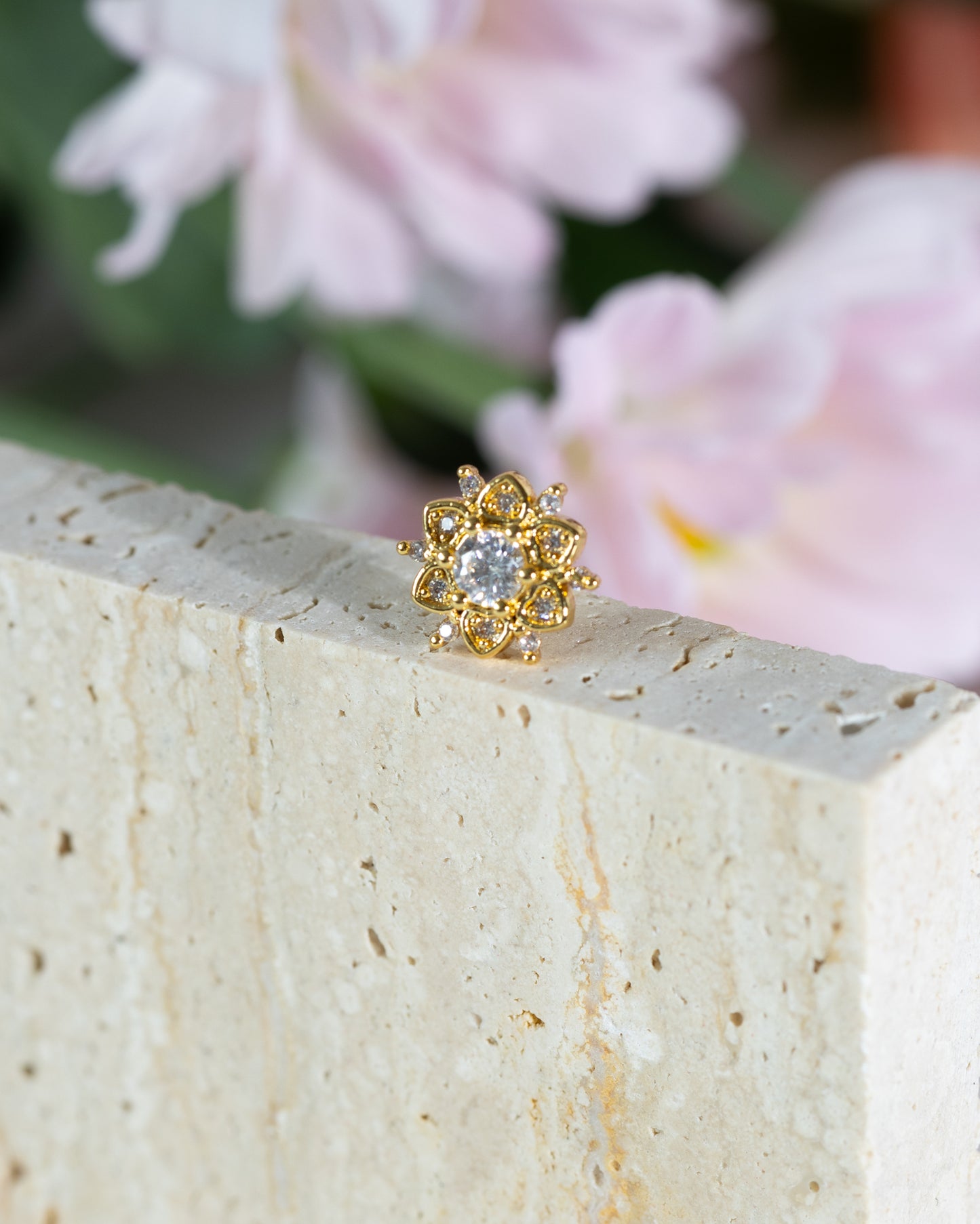 Vivid Flower Design CZ Stud - Silver