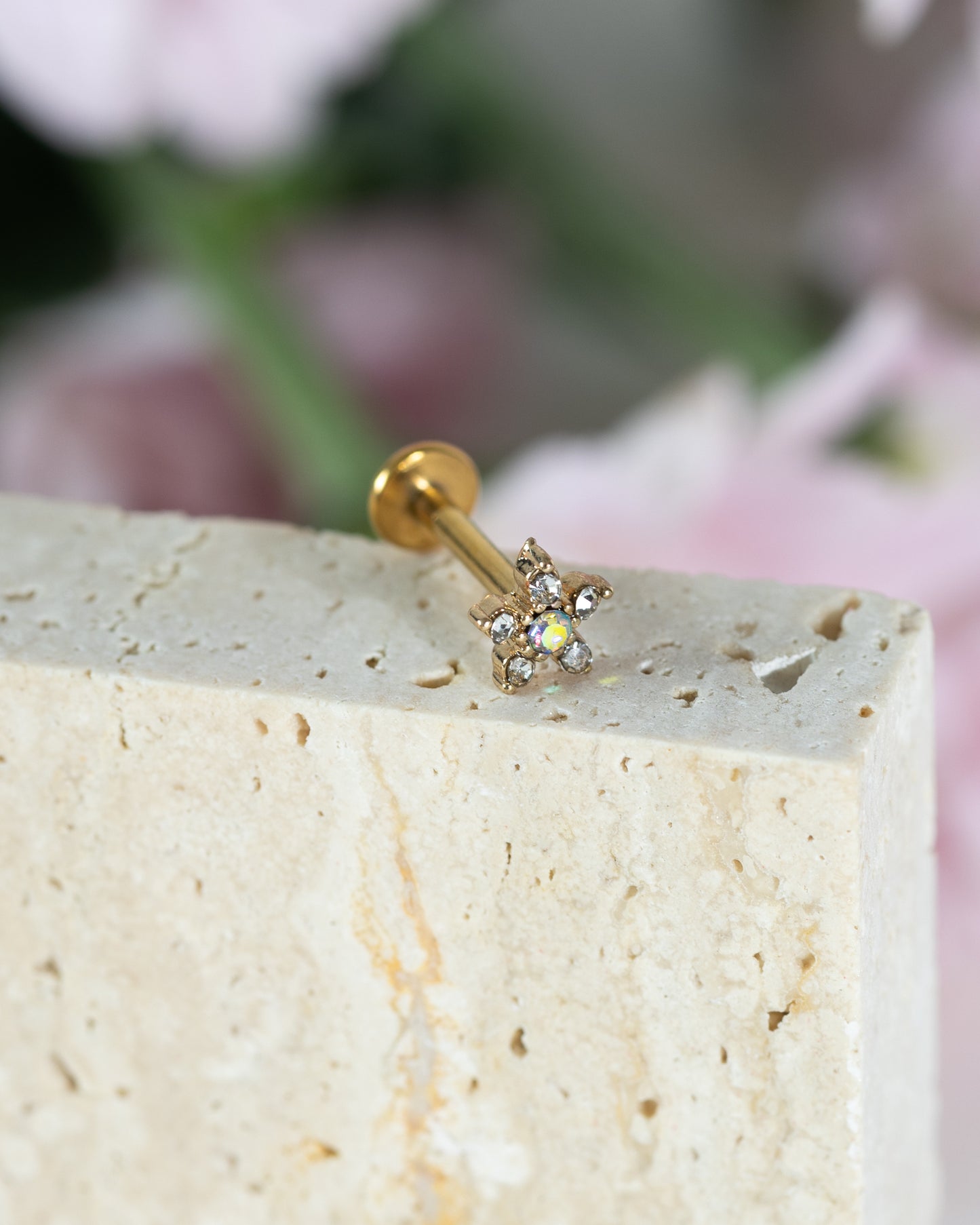Bare CZ Flower Stud - Gold