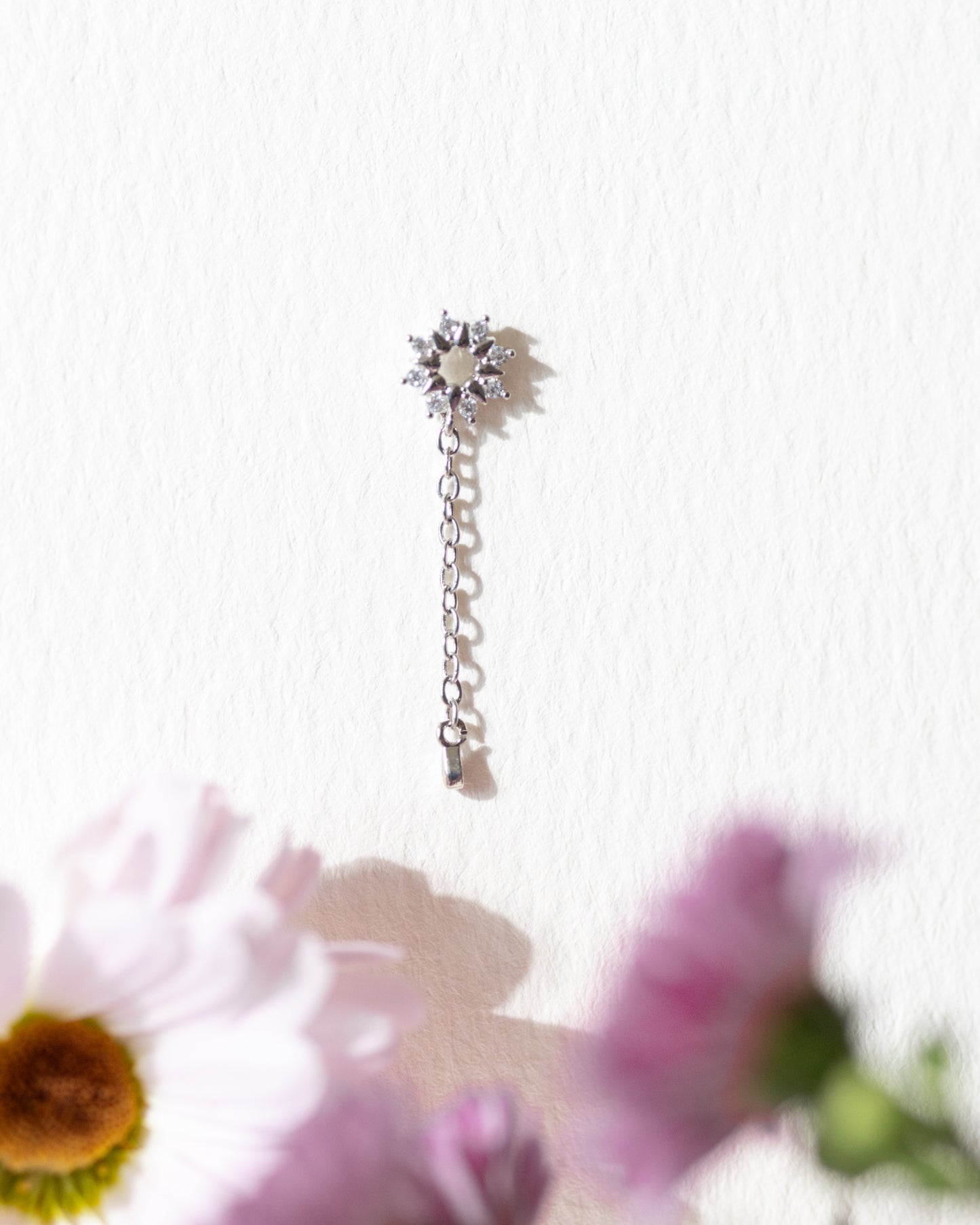 Glow CZ Flower Stud & Chain Hanger - Gold