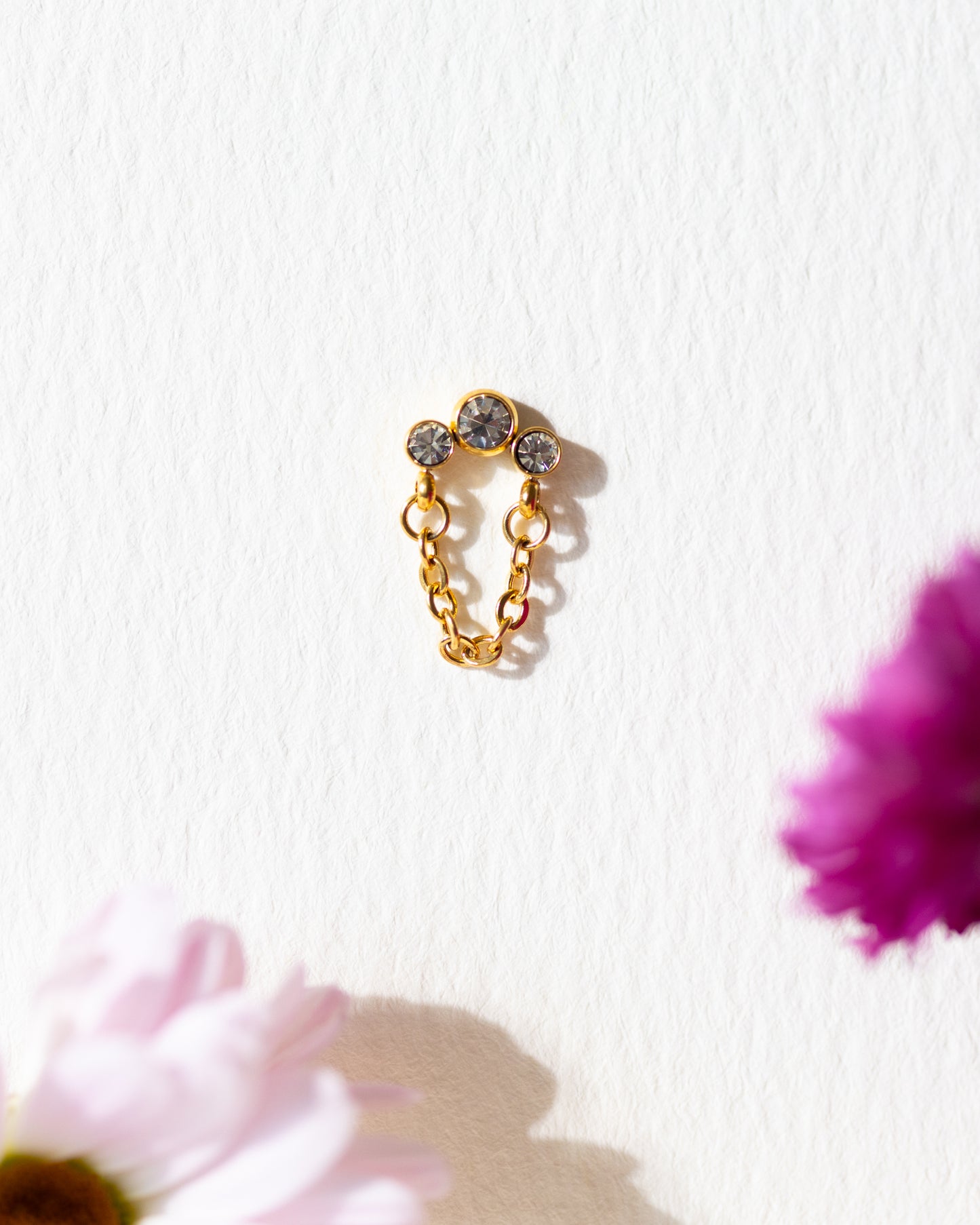 Vega Triple CZ Stud & Chain Hanger - Gold