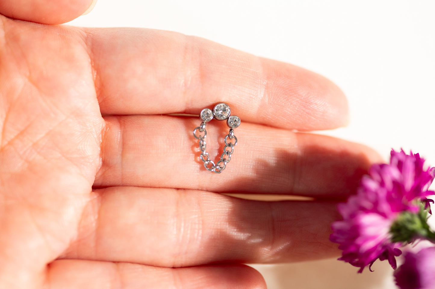 Vega Triple CZ Stud & Chain Hanger - Silver