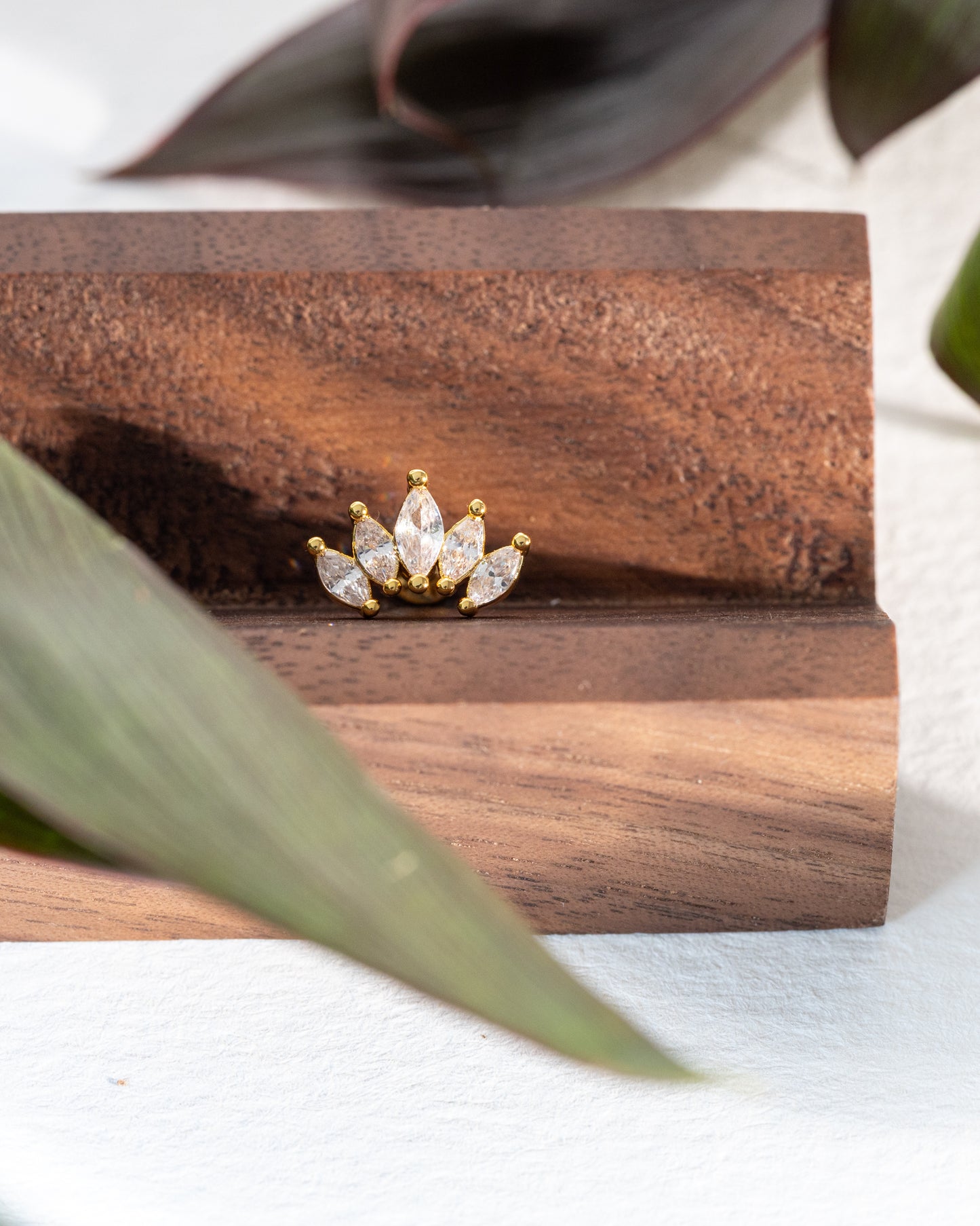 Dune CZ Leaves Stud - Gold