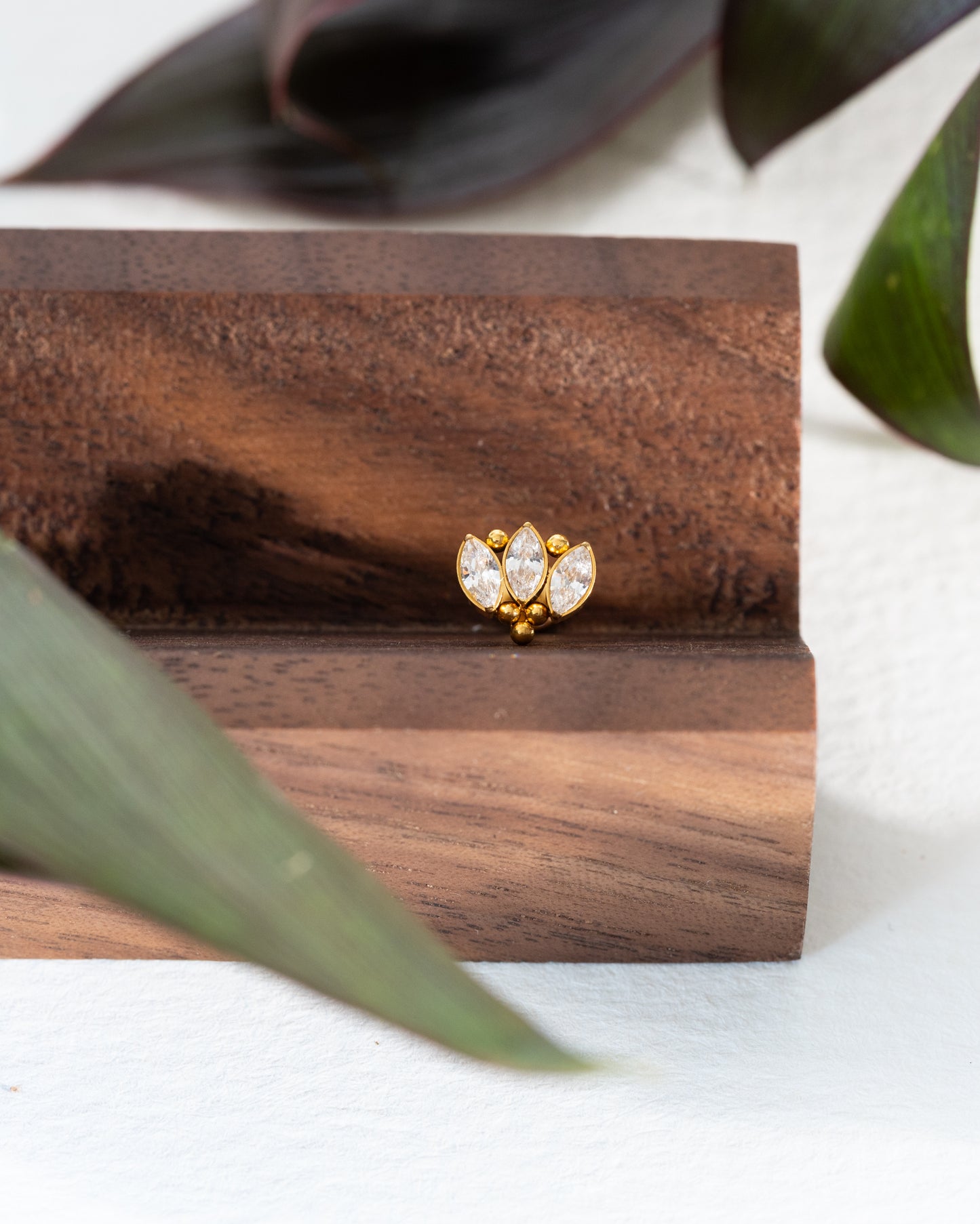 Rise CZ Leaf Stud - Gold