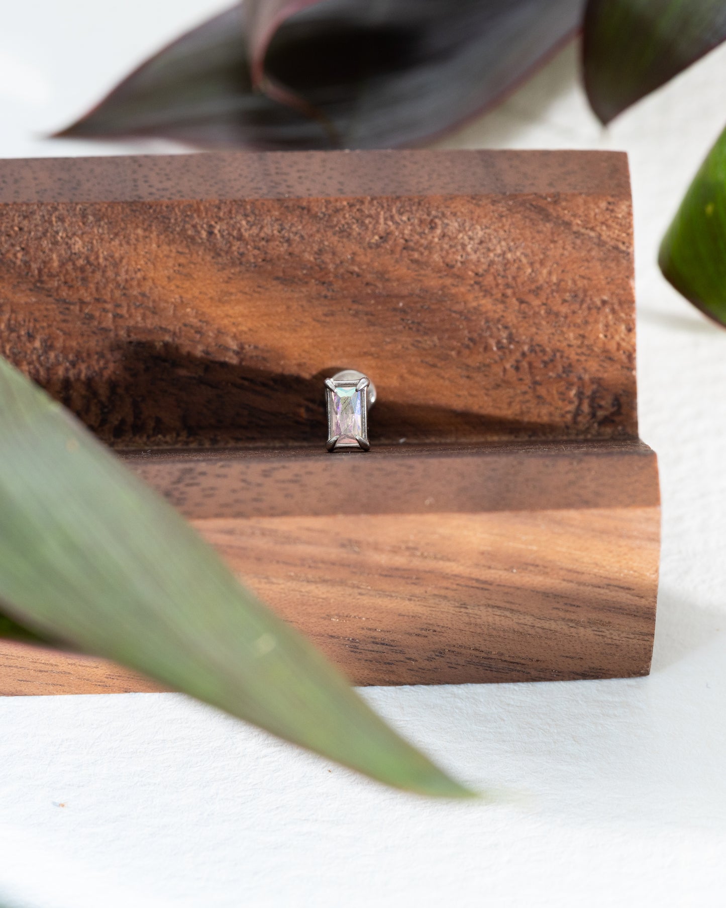 Opal Rectangular Boreal CZ Stud - Silver