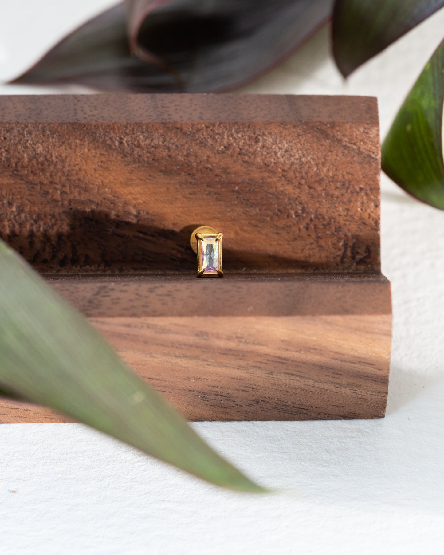 Opal Rectangular Boreal CZ Stud - Gold