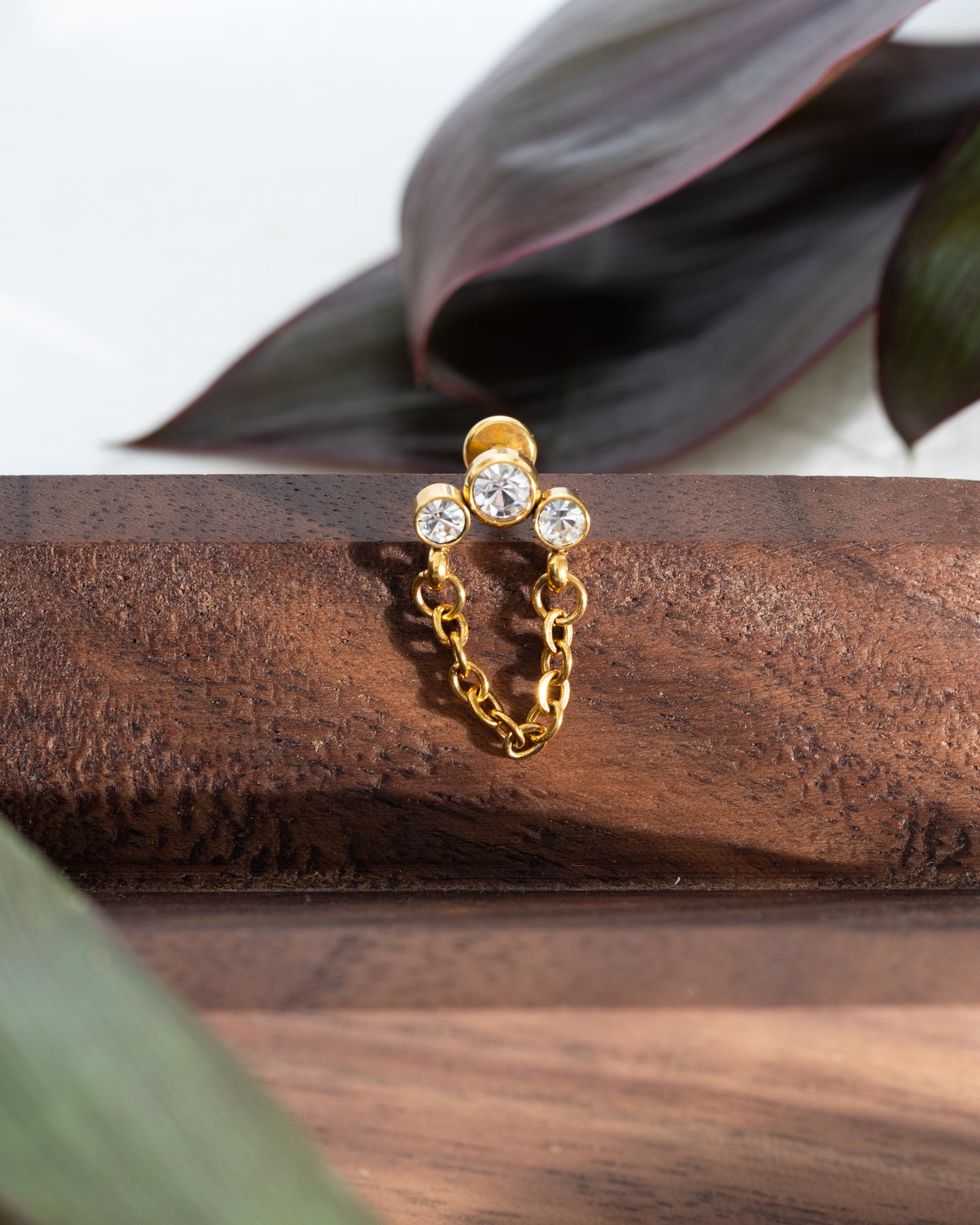 Vega Triple CZ Stud & Chain Hanger - Gold