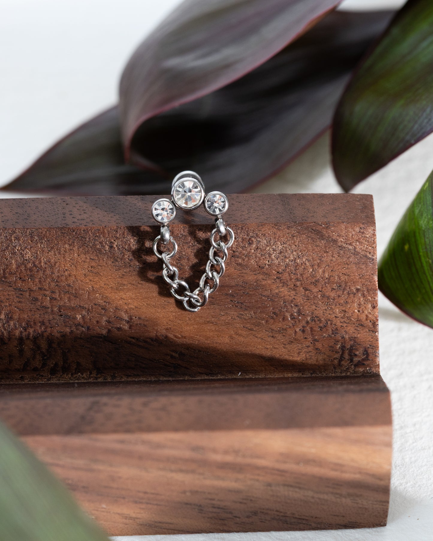 Vega Triple CZ Stud & Chain Hanger - Silver