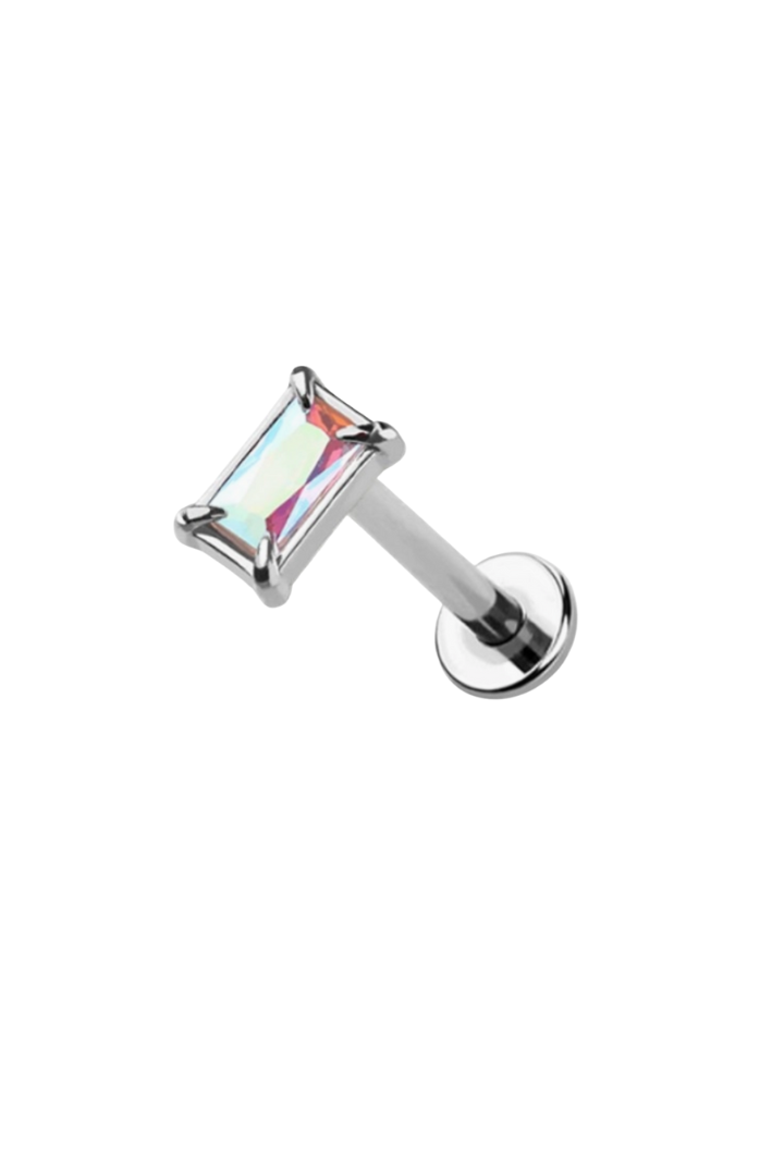 Opal Rectangular Boreal CZ Stud - Silver